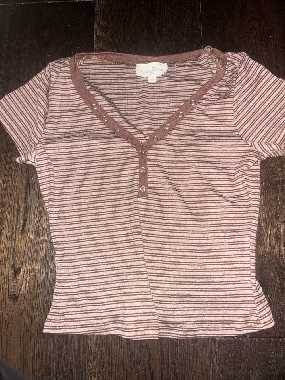 PacSun Pink and Brown Striped Snap V-Neck Tee